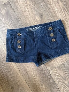Express Dark Blue Denim Button-Front Jean Shorts micro  size 6